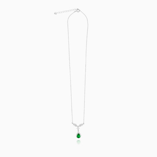 Sterling Silver Pear Emerald Drop Necklace