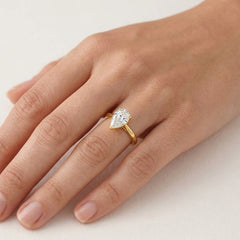 Yellow Gold Pear-Cut Lab-Grown Diamond Lotus Engagement Ring