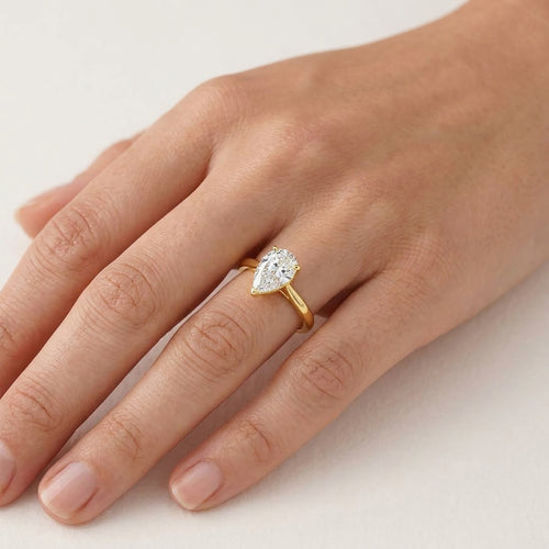Yellow Gold Pear-Cut Lab-Grown Diamond Lotus Engagement Ring