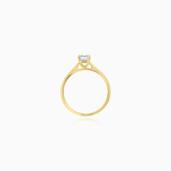 Yellow Gold Solitaire Ring with Rectangular Lab-Grown Diamond