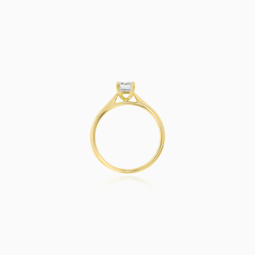 Yellow Gold Solitaire Ring with Rectangular Lab-Grown Diamond