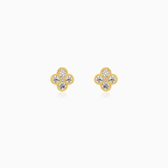 Yellow Gold Clover Diamond Stud Earrings