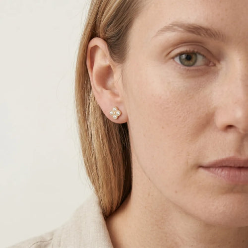 Yellow Gold Clover Diamond Stud Earrings