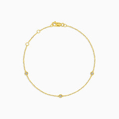 : Three Diamond Station Bracelet in 14k Yellow Gold