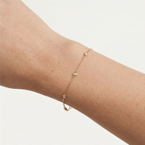 : Three Diamond Station Bracelet in 14k Yellow Gold