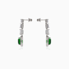 Boucles d’oreilles avec émeraude synthétique et oxyde de zirconium rectangulaire