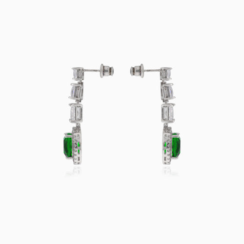 Boucles d’oreilles avec émeraude synthétique et oxyde de zirconium rectangulaire
