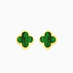 Yellow gold four leaf clover agate earrings