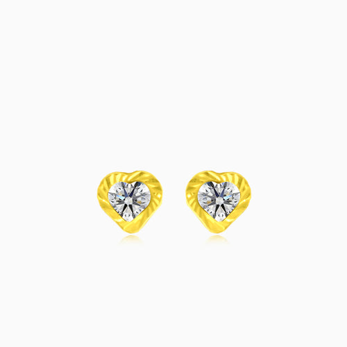 Tiny heart with cubic zirconia gold earrings