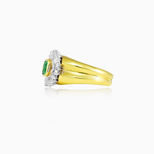 Gold Emerald Ring with Diamonds