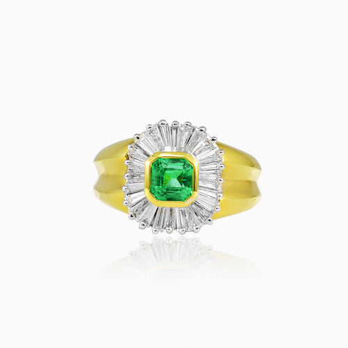 Gold Emerald Ring with Diamonds