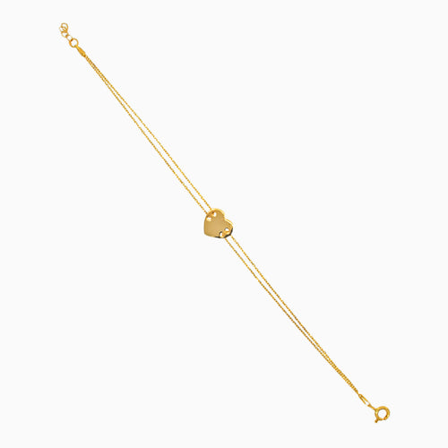 Yellow gold heart bracelet with double chain