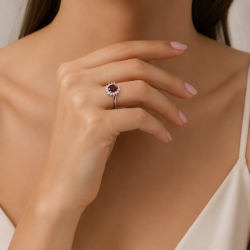 Sterling Silver Garnet Halo Ring