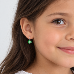 Drop flower earrings with emerald accent