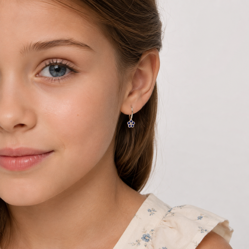 Flower drop earrings with sapphire accent