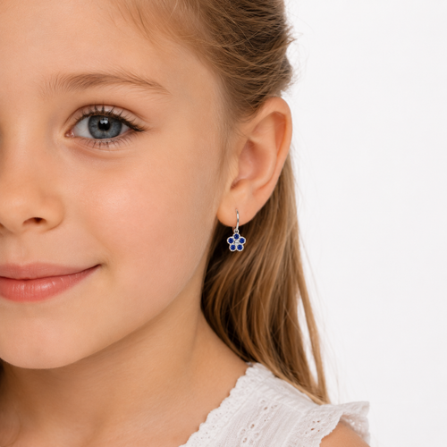 Flower drop earrings with sapphire accent