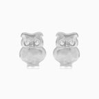 White gold owl earrings with cubic zirconia