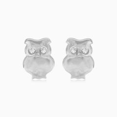 White gold owl earrings with cubic zirconia
