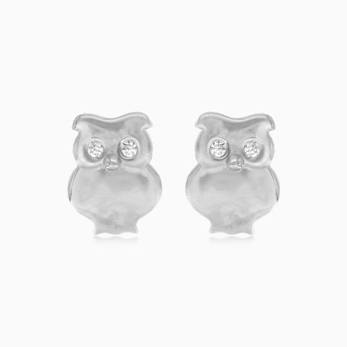 White gold owl earrings with cubic zirconia