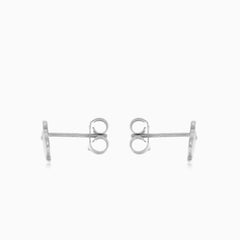 White gold owl earrings with cubic zirconia