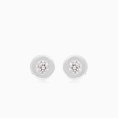 18kt white gold round bezel cubic zirconia stud earrings