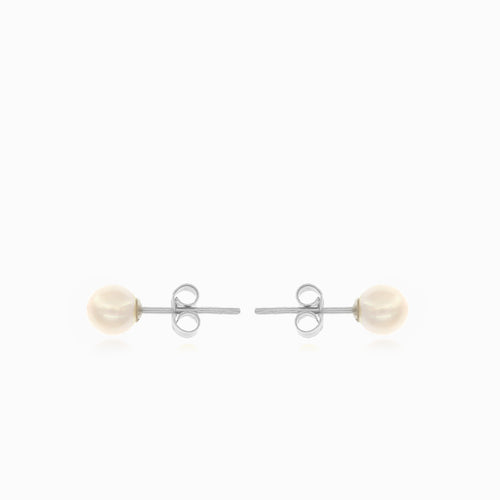 White gold with white pearl stud earrings