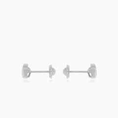 White gold tiny cubic zirconia heart stud earrings