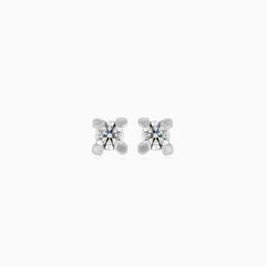 White gold stud earrings with round cubic zirconia