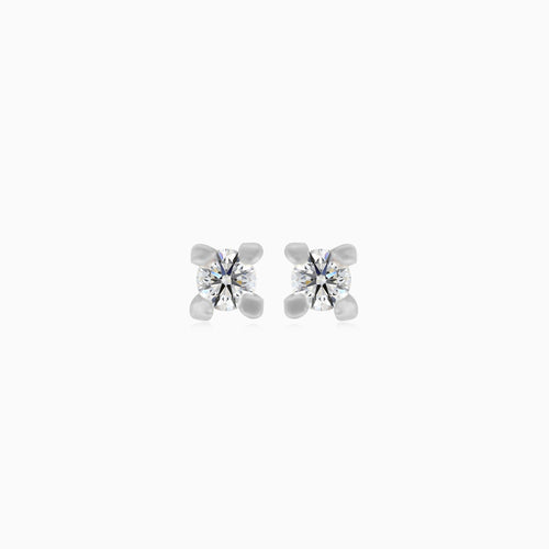 White gold stud earrings with round cubic zirconia