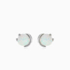Unique white opal earrings with cubic zirconia in white gold