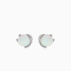 Unique white opal earrings with cubic zirconia in white gold