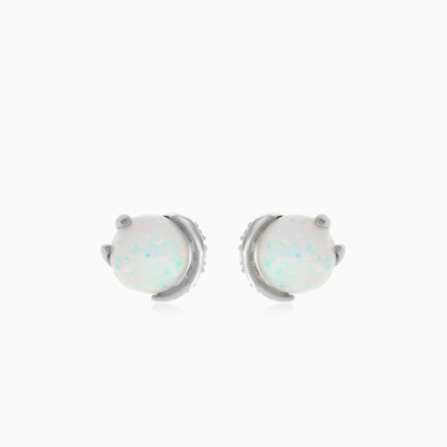 Unique white opal earrings with cubic zirconia in white gold