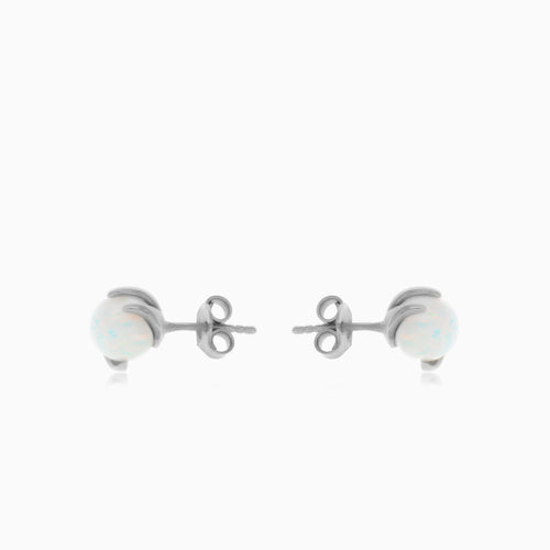 Unique white opal earrings with cubic zirconia in white gold