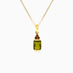 Pendentif en or 14 ct avec pierres de moldavite et grenat