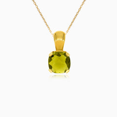 Ätherner Glanz 14 Karat Gelbgold-Anhänger mit Kissenschliff Moldavit