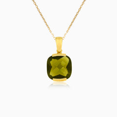 Golden Radiance in Yellow Gold with Cushion Cut Moldavite