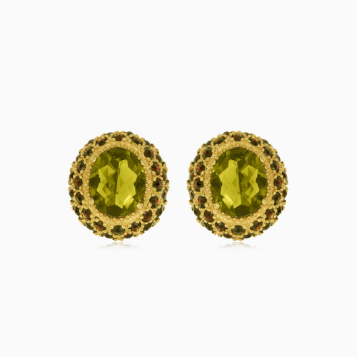 Visací naušnice s oválným vltavínem a kulatým granátem