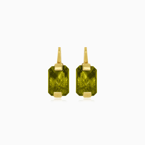 Luminescent rectangles gold and moldavite earrings