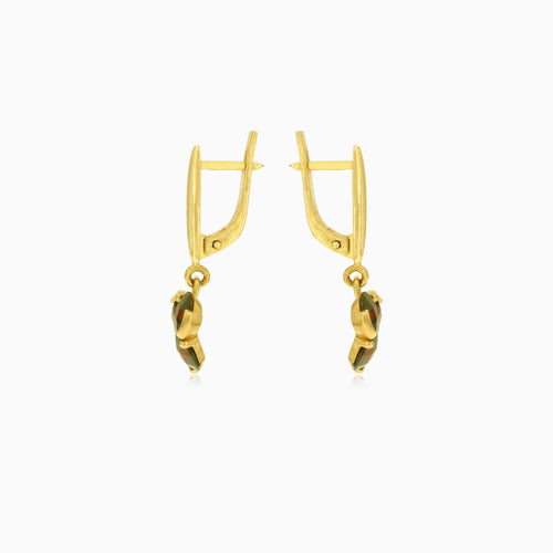 Zlaté visací náušnice s granátovým triem