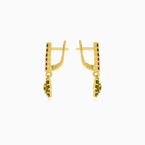 Visací naušnice s květinovým vzorem granátu a vltavínu