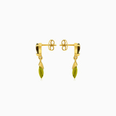 Garnet and moldavite gold earrings