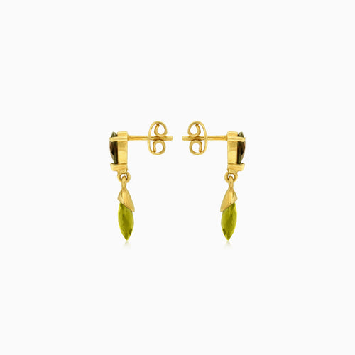 Garnet and moldavite gold earrings