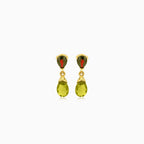 Garnet and moldavite gold earrings