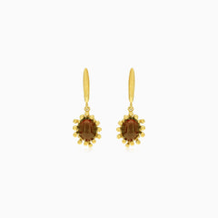 Garnet oval fine step-cut gold earrings
