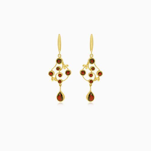 Boucles d’oreilles pendantes en or 14 carats avec grenats éclatants