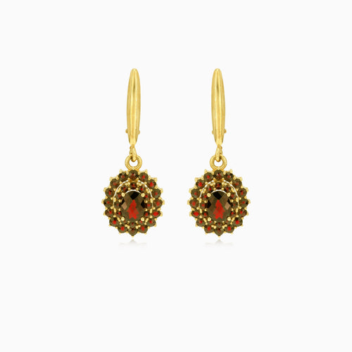 Královské visací náušnice ze 14kt zlata s granátem