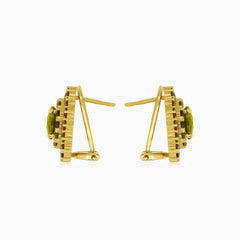 Zlaté visací náušnice s granátem a vltavínem