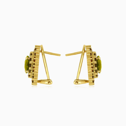 Zlaté visací náušnice s granátem a vltavínem