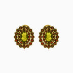 Zlaté visací náušnice s granátem a vltavínem