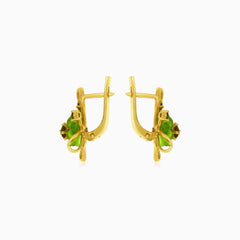 Elegant 14kt gold flower drop earrings with quartz and garnet